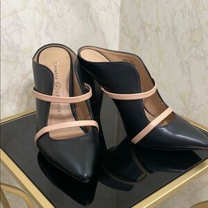 Chinese Laundry Black and Tan Mules with Modern Silhouette